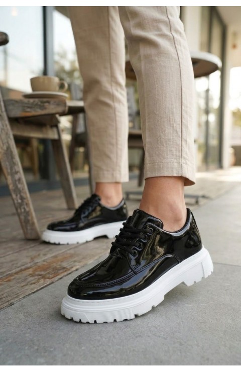 JY06 Solven Bağcıklı Rugan Erkek Günlük Spor Klasik Ayakkabı RBT - Siyah