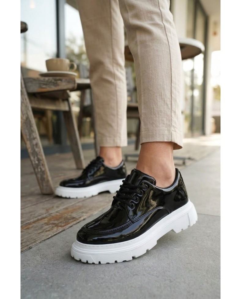 JY06 Solven Bağcıklı Rugan Erkek Günlük Spor Klasik Ayakkabı RBT - Siyah