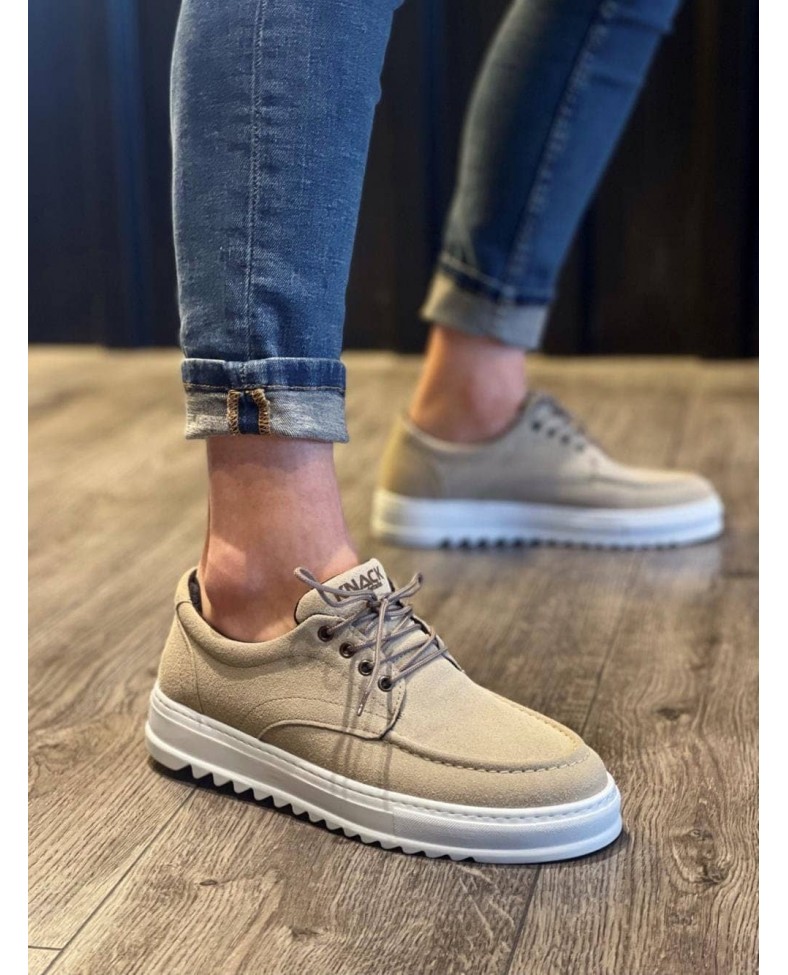 JY-T12 Velaro Bağcıklı Süet Erkek Günlük Spor Klasik Ayakkabı SBT - Krem