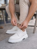 JY06 Solven Bağcıklı Cilt Erkek Günlük Spor Klasik Ayakkabı CBT - Beyaz