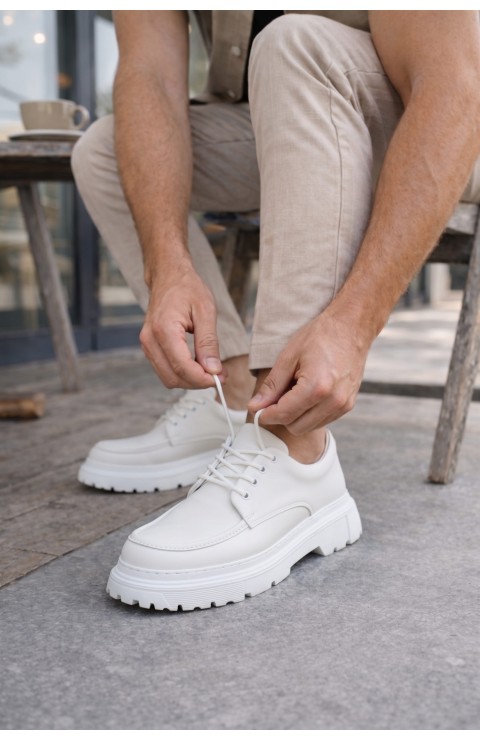 JY06 Solven Bağcıklı Cilt Erkek Günlük Spor Klasik Ayakkabı CBT - Beyaz