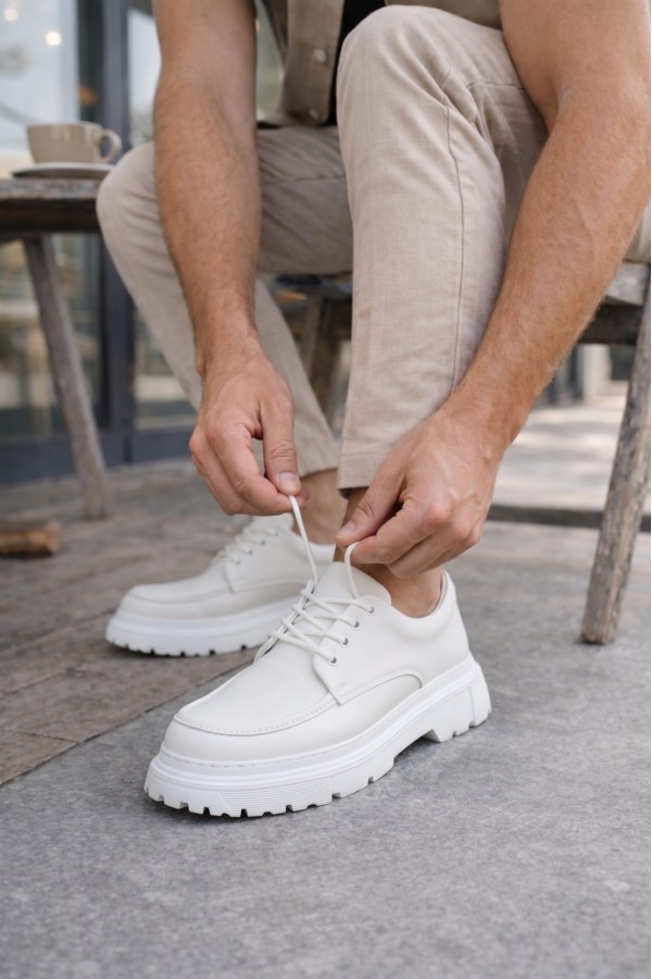 JY06 Solven Bağcıklı Cilt Erkek Günlük Spor Klasik Ayakkabı CBT - Beyaz
