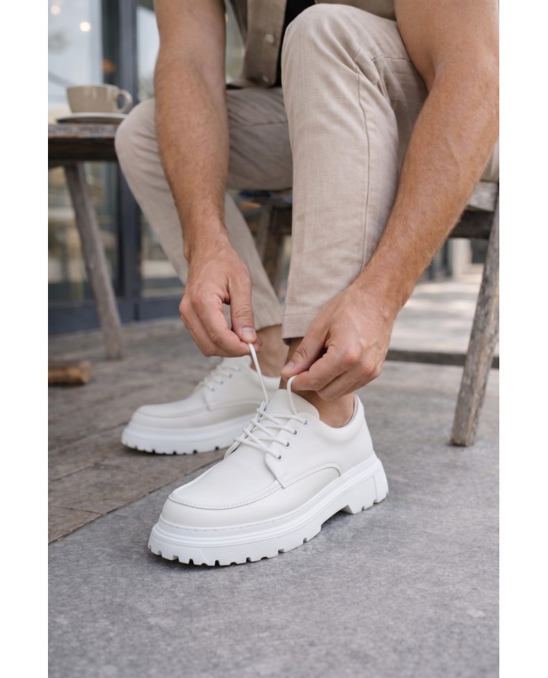 JY06 Solven Bağcıklı Cilt Erkek Günlük Spor Klasik Ayakkabı CBT - Beyaz