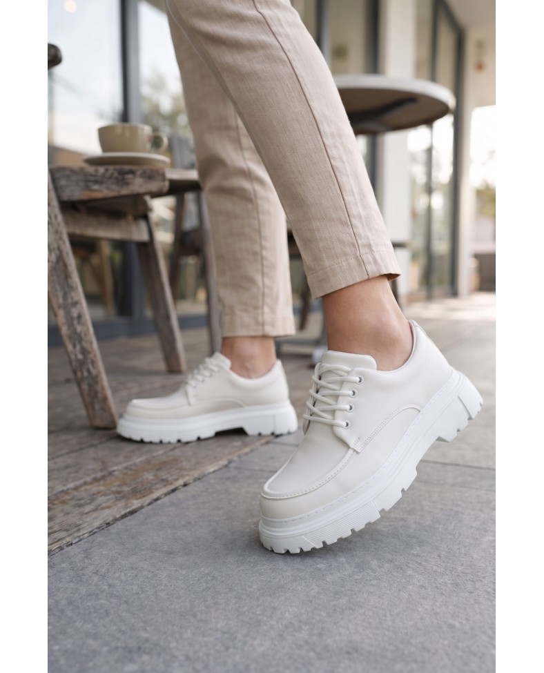 JY06 Solven Bağcıklı Cilt Erkek Günlük Spor Klasik Ayakkabı CBT - Beyaz