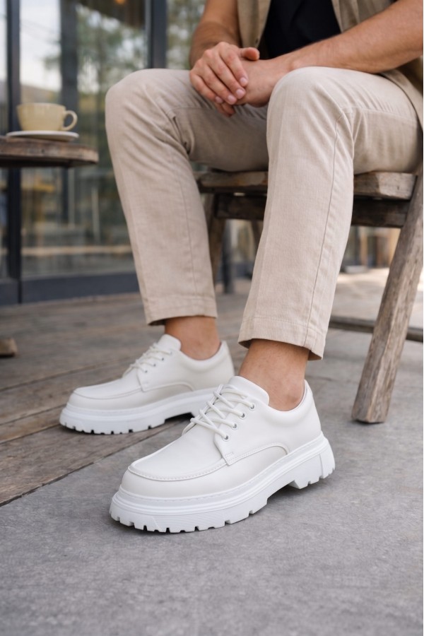 JY06 Solven Bağcıklı Cilt Erkek Günlük Spor Klasik Ayakkabı CBT - Beyaz