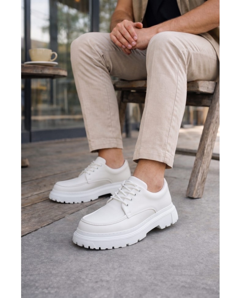 JY06 Solven Bağcıklı Cilt Erkek Günlük Spor Klasik Ayakkabı CBT - Beyaz