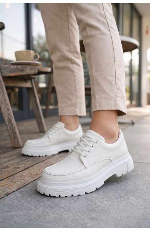 JY06 Solven Bağcıklı Cilt Erkek Günlük Spor Klasik Ayakkabı CBT - Beyaz