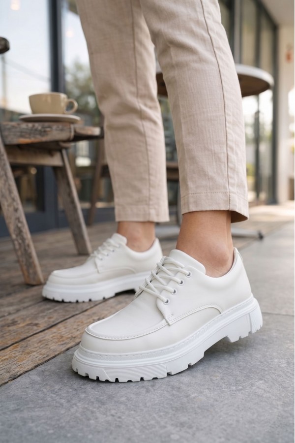 JY06 Solven Bağcıklı Cilt Erkek Günlük Spor Klasik Ayakkabı CBT - Beyaz