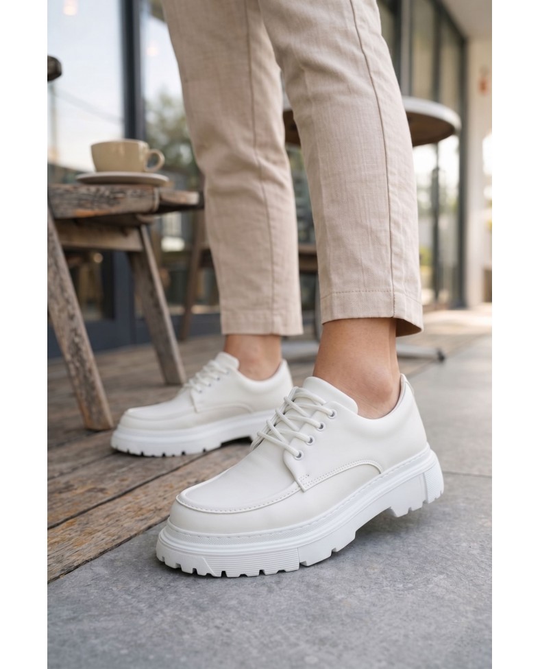 JY06 Solven Bağcıklı Cilt Erkek Günlük Spor Klasik Ayakkabı CBT - Beyaz