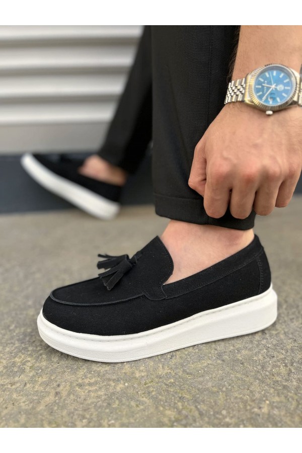 JY154 Blaze Bağcıksız Püsküllü Süet Erkek Günlük Spor Klasik Ayakkabı SBT - Siyah