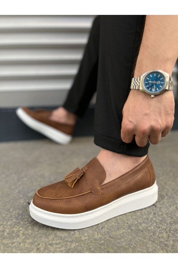 JY154 Blaze Bağcıksız Püsküllü Cilt Erkek Günlük Spor Klasik Ayakkabı CBT - Taba