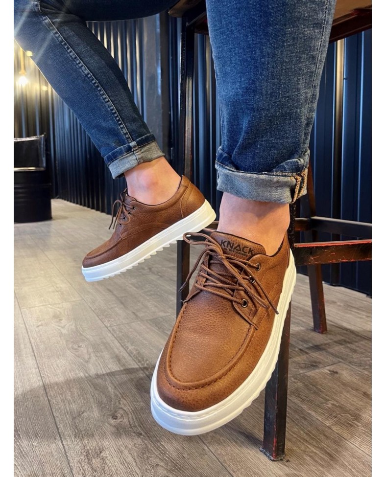 JY-T12 Velaro Bağcıklı Cilt Erkek Günlük Spor Klasik Ayakkabı CBT - Taba