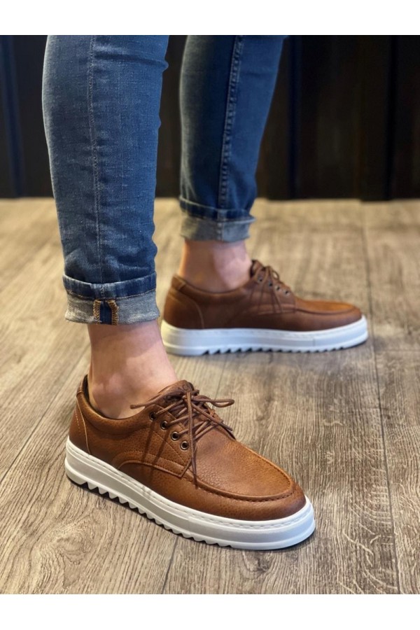 JY-T12 Velaro Bağcıklı Cilt Erkek Günlük Spor Klasik Ayakkabı CBT - Taba