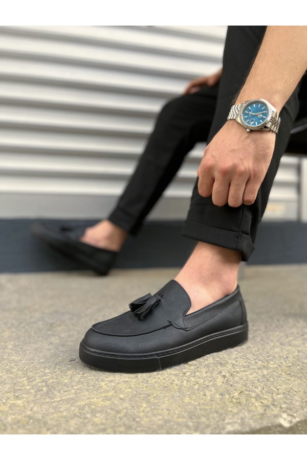 JY153 Bloom Bağcıksız Püsküllü Cilt Erkek Günlük Spor Klasik Ayakkabı CST - Siyah