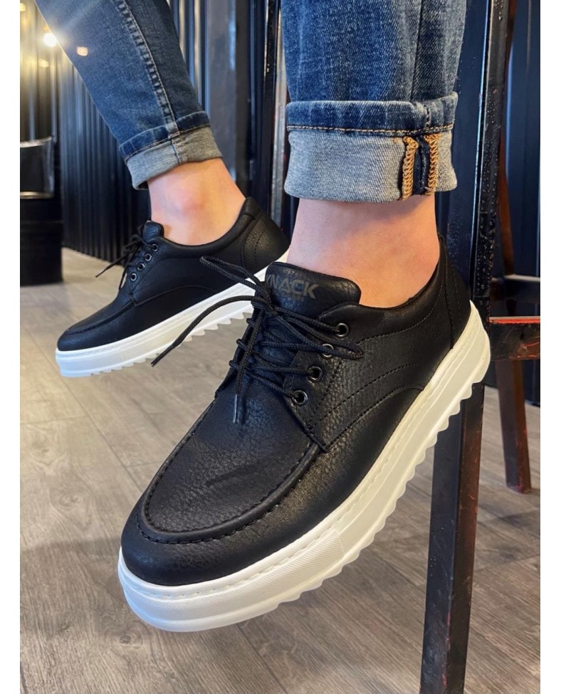 JY-T12 Velaro Bağcıklı Cilt Erkek Günlük Spor Klasik Ayakkabı CBT - Siyah