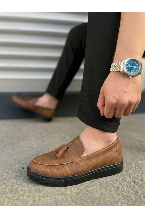 JY153 Bloom Bağcıksız Püsküllü Cilt Erkek Günlük Spor Klasik Ayakkabı CST - Taba