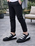 JY029 Mono Bağcıksız 3 Bantlı Lastikli Legend Cilt Erkek Günlük Sneaker Ayakkabı CST - Siyah/Beyaz