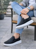 JY049 Ease Bağcıksız Erkek Günlük Cilt Spor Sneaker Ayakkabı CBT - Siyah