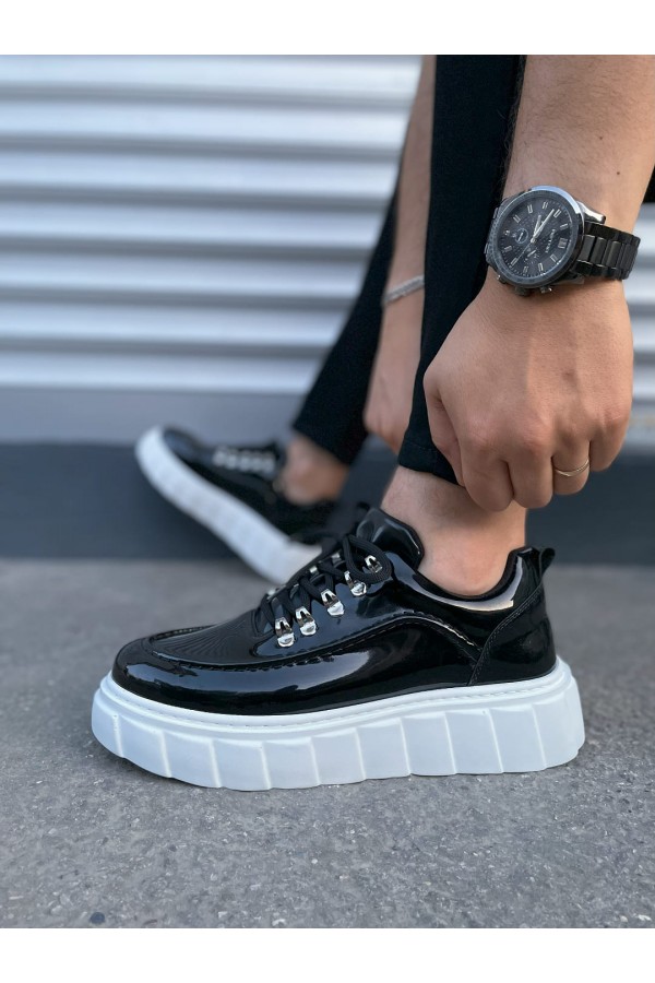 JY010 Cloud Bağcıklı Rugan Erkek Günlük Sneaker Ayakkabı RBT - Siyah
