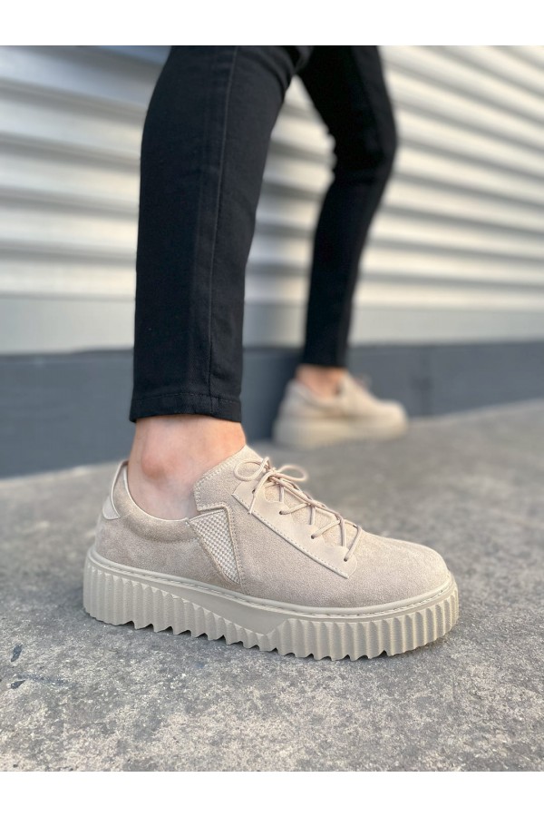 JY502 Bold Bağcıklı Süet Erkek Günlük Sneaker Ayakkabı SKT - Krem