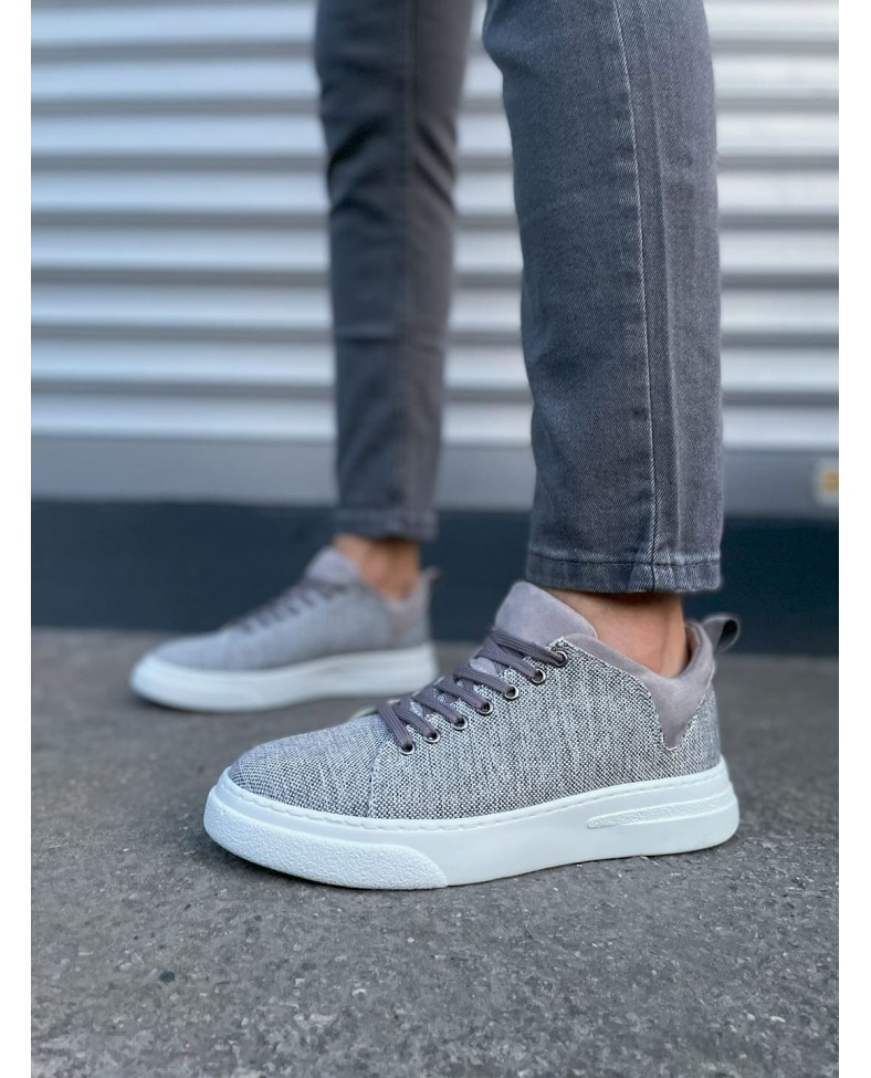 JY204 Flex Bağcıklı Keten Kumaş Erkek Günlük Sneaker Ayakkabı KBT - Gri