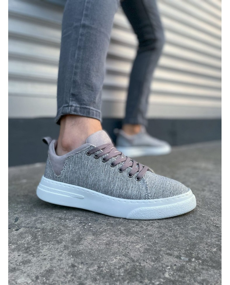JY204 Flex Bağcıklı Keten Kumaş Erkek Günlük Sneaker Ayakkabı KBT - Gri