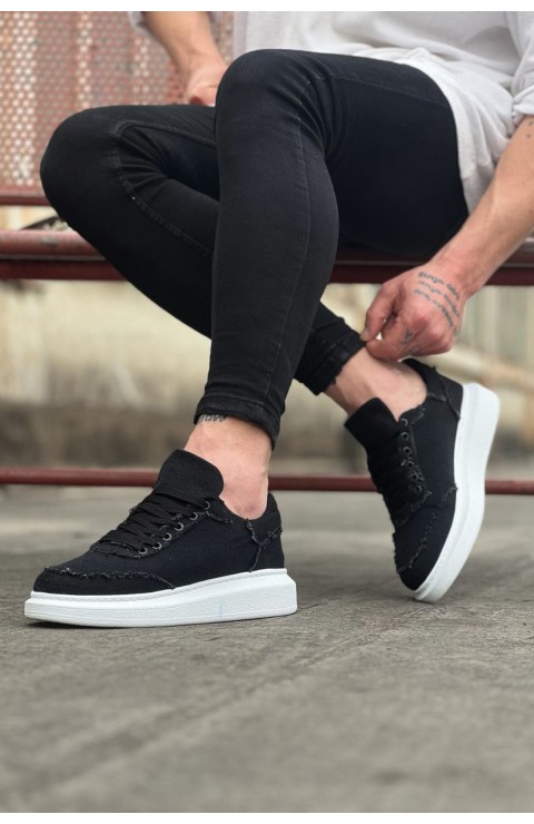 JY018 Dexo Erkek Günlük Bağcıklı Kot Kumaş Spor Sneaker Ayakkabı TBT - Siyah
