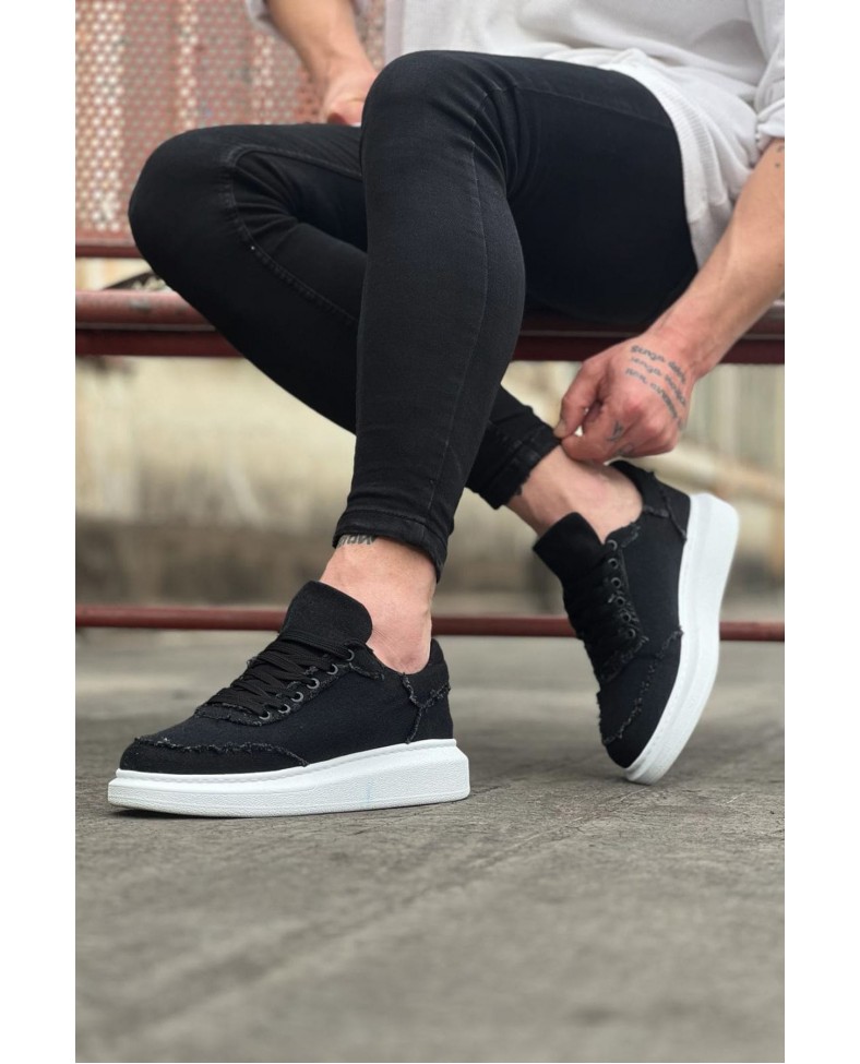 JY018 Dexo Erkek Günlük Bağcıklı Kot Kumaş Spor Sneaker Ayakkabı TBT - Siyah