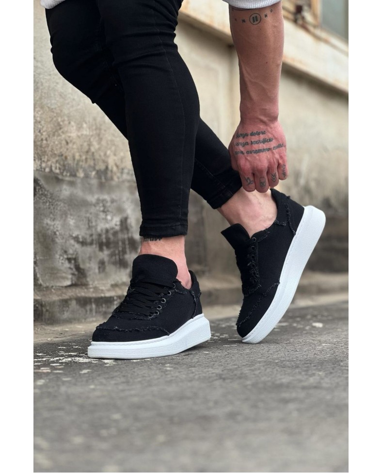 JY018 Dexo Erkek Günlük Bağcıklı Kot Kumaş Spor Sneaker Ayakkabı TBT - Siyah