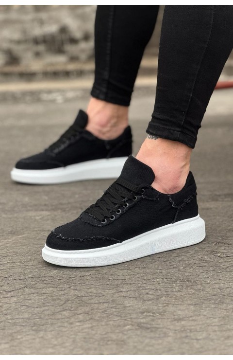 JY018 Dexo Erkek Günlük Bağcıklı Kot Kumaş Spor Sneaker Ayakkabı TBT - Siyah