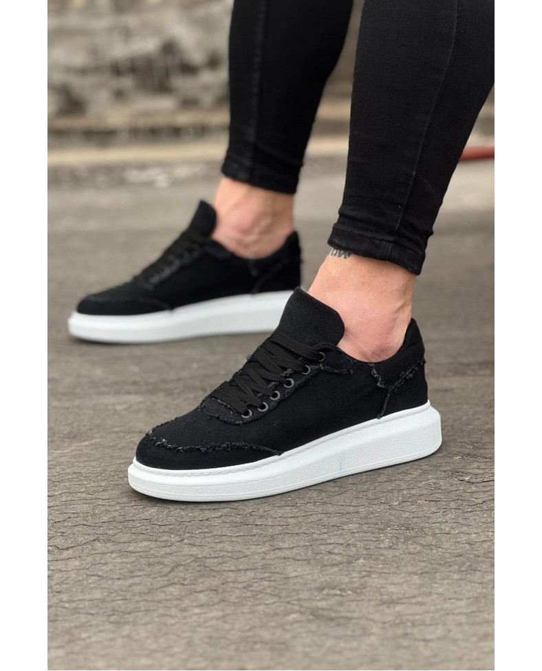 JY018 Dexo Erkek Günlük Bağcıklı Kot Kumaş Spor Sneaker Ayakkabı TBT - Siyah