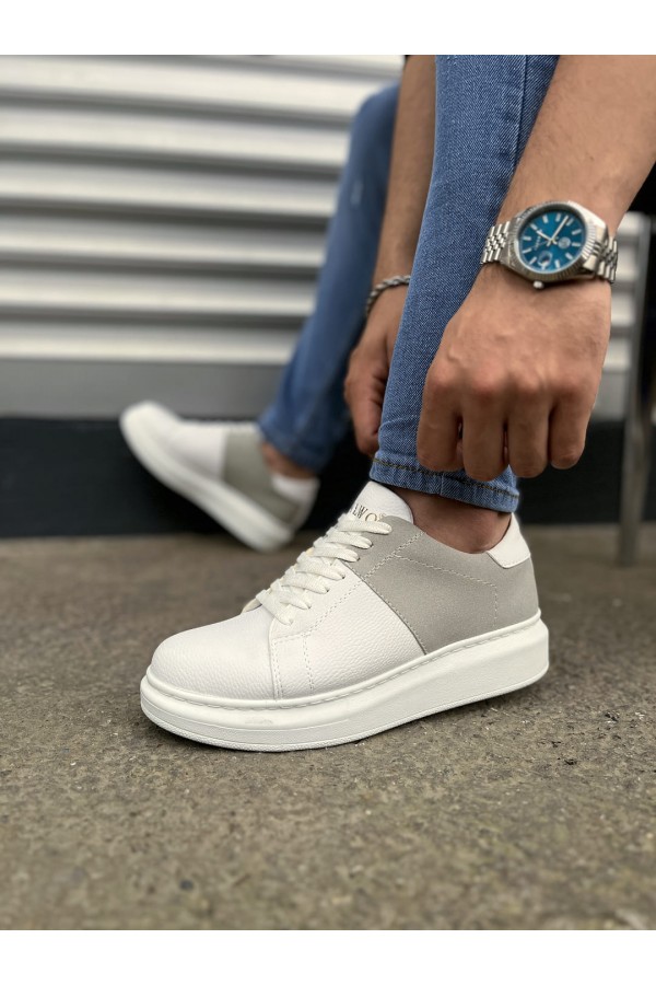 JY151 Boost Bağcıklı Cilt Süet Erkek Günlük Sneaker Ayakkabı CSBT - Beyaz/Gri