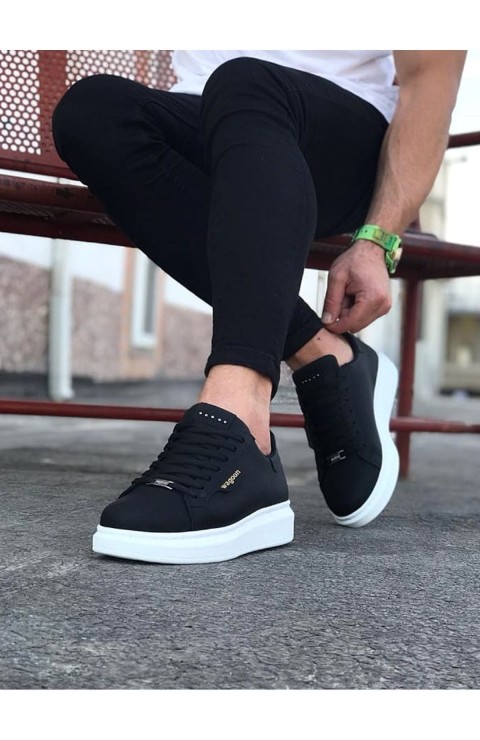 JY01 Bront Bağcıklı Cilt Erkek Günlük Sneaker Ayakkabı CBT Siyah