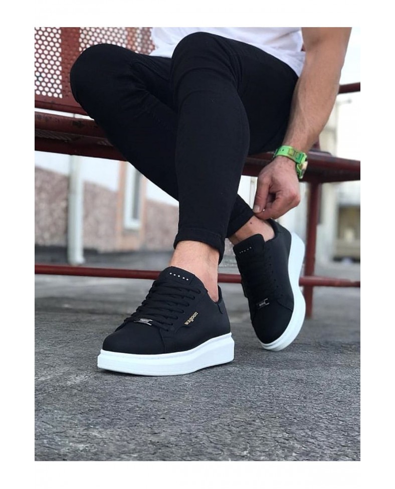 JY01 Bront Bağcıklı Cilt Erkek Günlük Sneaker Ayakkabı CBT Siyah