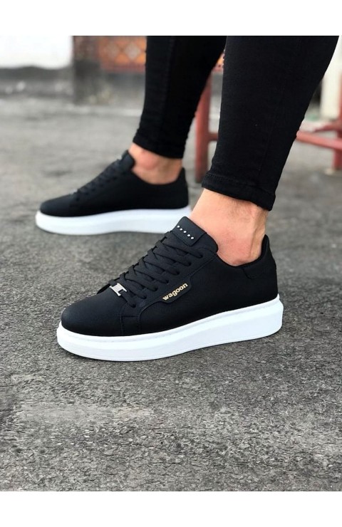 JY01 Bront Bağcıklı Cilt Erkek Günlük Sneaker Ayakkabı CBT Siyah