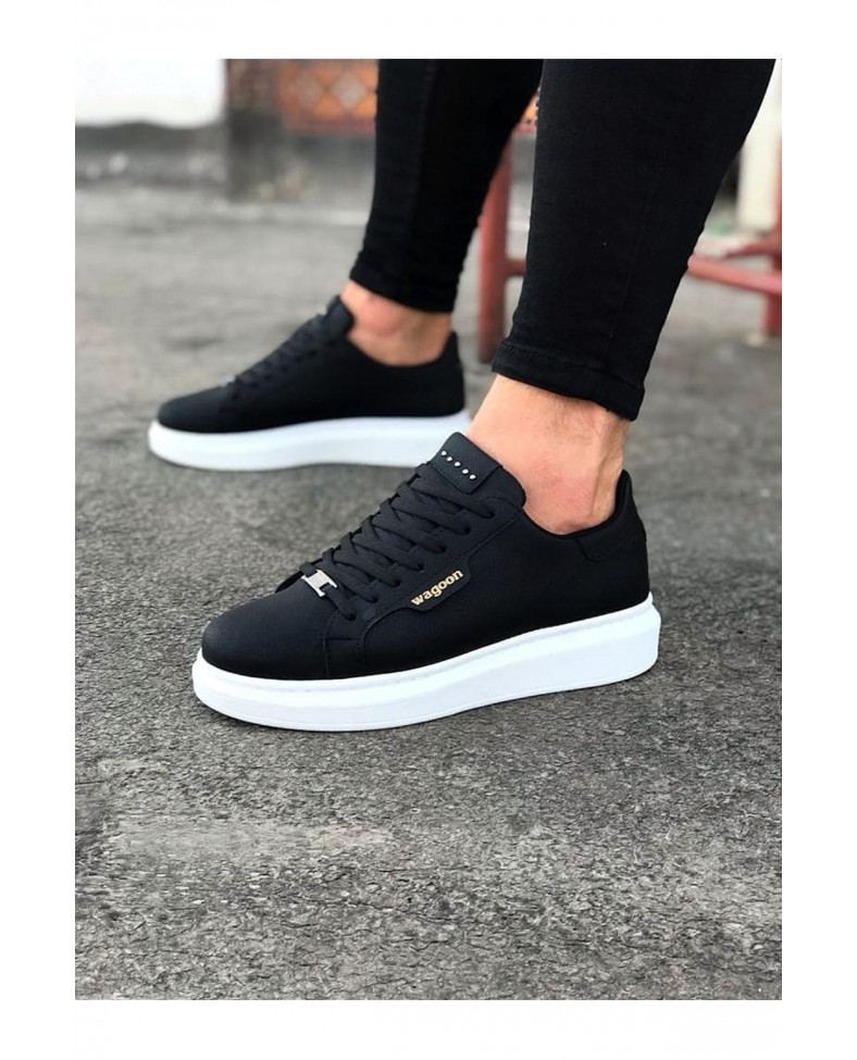 JY01 Bront Bağcıklı Cilt Erkek Günlük Sneaker Ayakkabı CBT Siyah