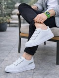 JY029 Mono Bağcıksız 3 Bantlı Lastikli Legend Cilt Erkek Günlük Sneaker Ayakkabı CBT - Beyaz