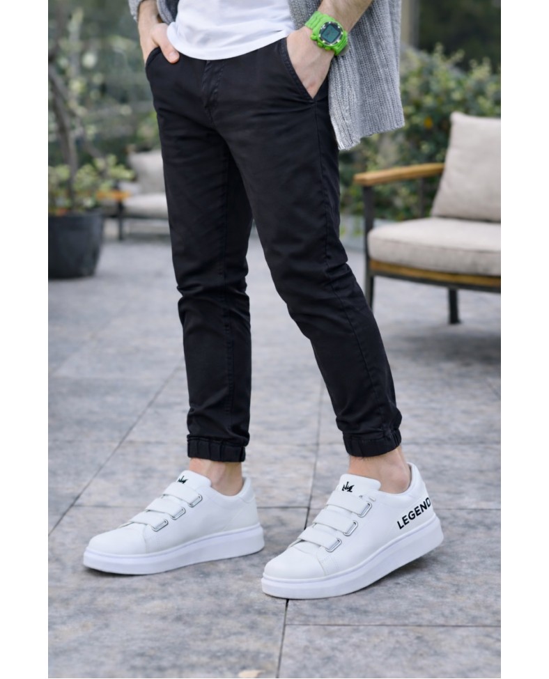 JY029 Mono Bağcıksız 3 Bantlı Lastikli Legend Cilt Erkek Günlük Sneaker Ayakkabı CBT - Beyaz
