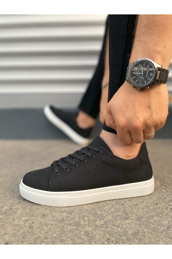 JY122 Mode Bağcıklı Süet Erkek Günlük Sneaker Ayakkabı SBT - Siyah
