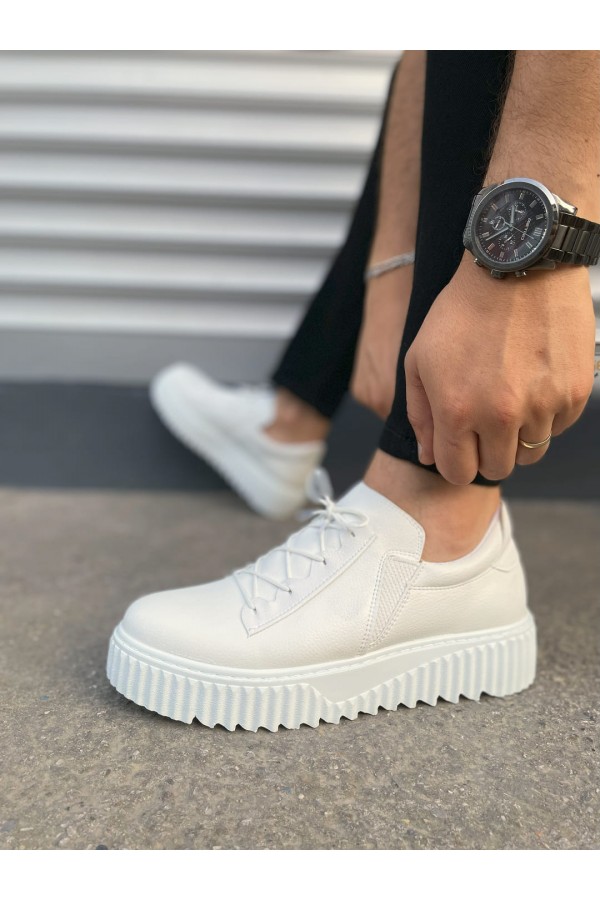 JY502 Bold Bağcıklı Cilt Erkek Günlük Sneaker Ayakkabı CBT - Beyaz
