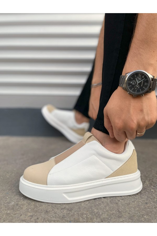 JY007 Alba Bağcıksız Süet Cilt Erkek Günlük Sneaker Ayakkabı SCBT Bej/Beyaz