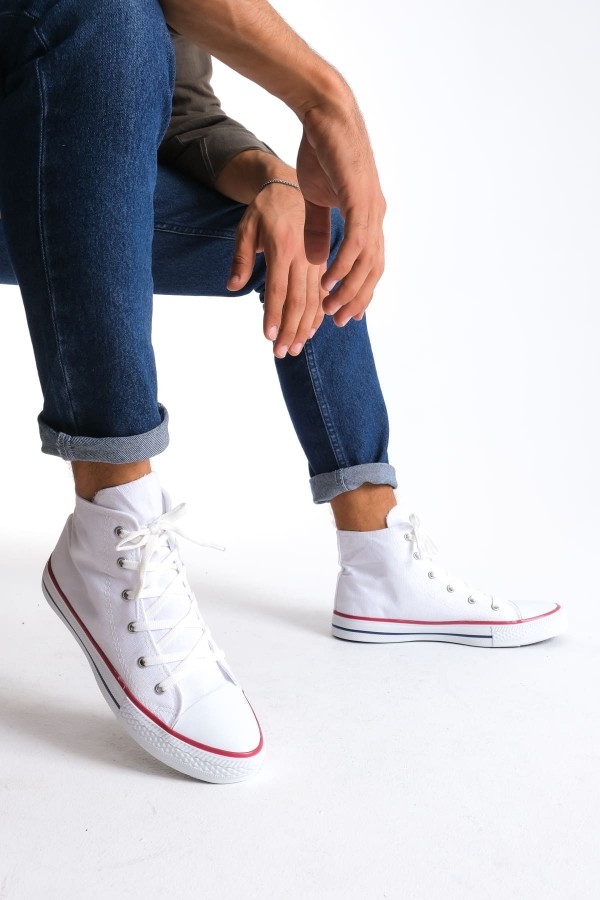 JY0423 AXE Bağcıklı Keten Kumaş Erkek Günlük Sneaker Ayakkabı KBT - Beyaz