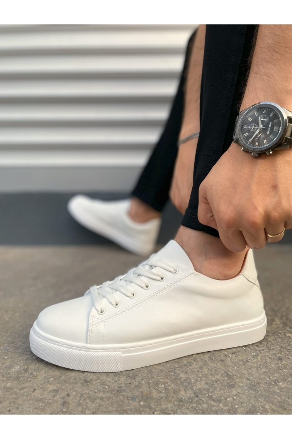 JY122 Mode Bağcıklı Cilt Erkek Günlük Sneaker Ayakkabı CBT - Beyaz