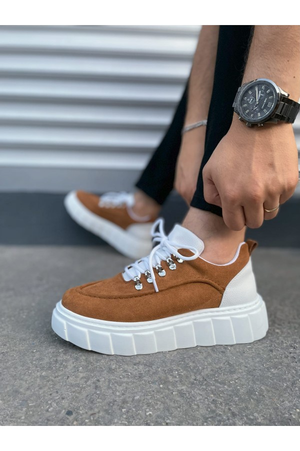 JY010 Cloud Bağcıklı Süet Erkek Günlük Sneaker Ayakkabı SBT - Taba/Beyaz
