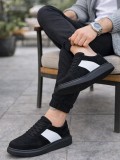 JY011 Line Erkek Günlük Bağcıklı Süet Spor Sneaker Ayakkabı SST - Siyah/Beyaz
