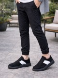 JY011 Line Erkek Günlük Bağcıklı Süet Spor Sneaker Ayakkabı SST - Siyah/Beyaz