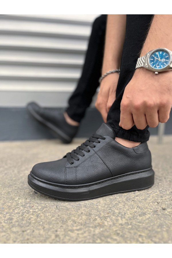 JY151 Boost Bağcıklı Cilt Erkek Günlük Sneaker Ayakkabı CST - Siyah