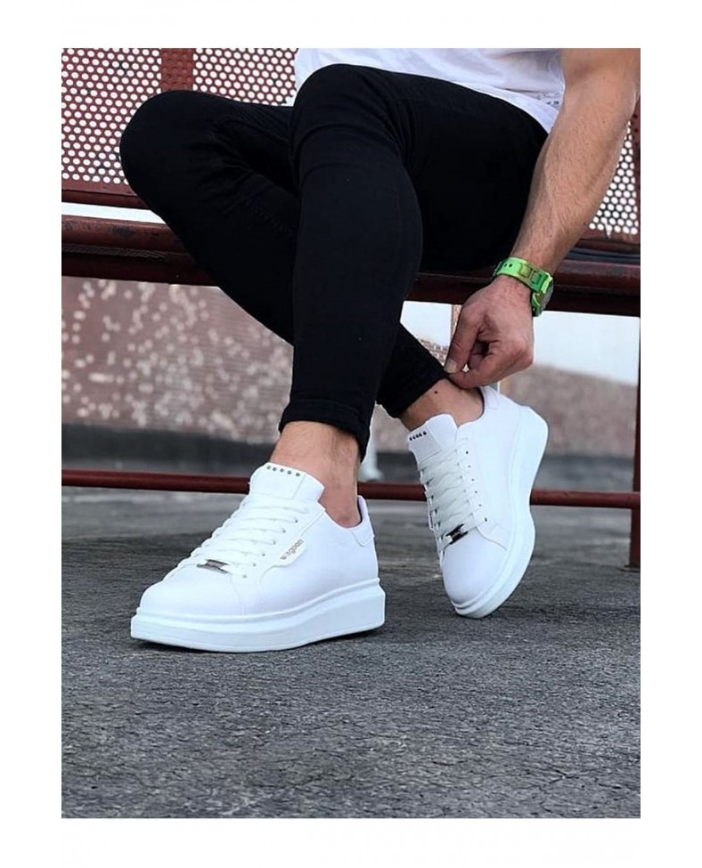JY01 Bront Bağcıklı Cilt Erkek Günlük Sneaker Ayakkabı CBT Beyaz