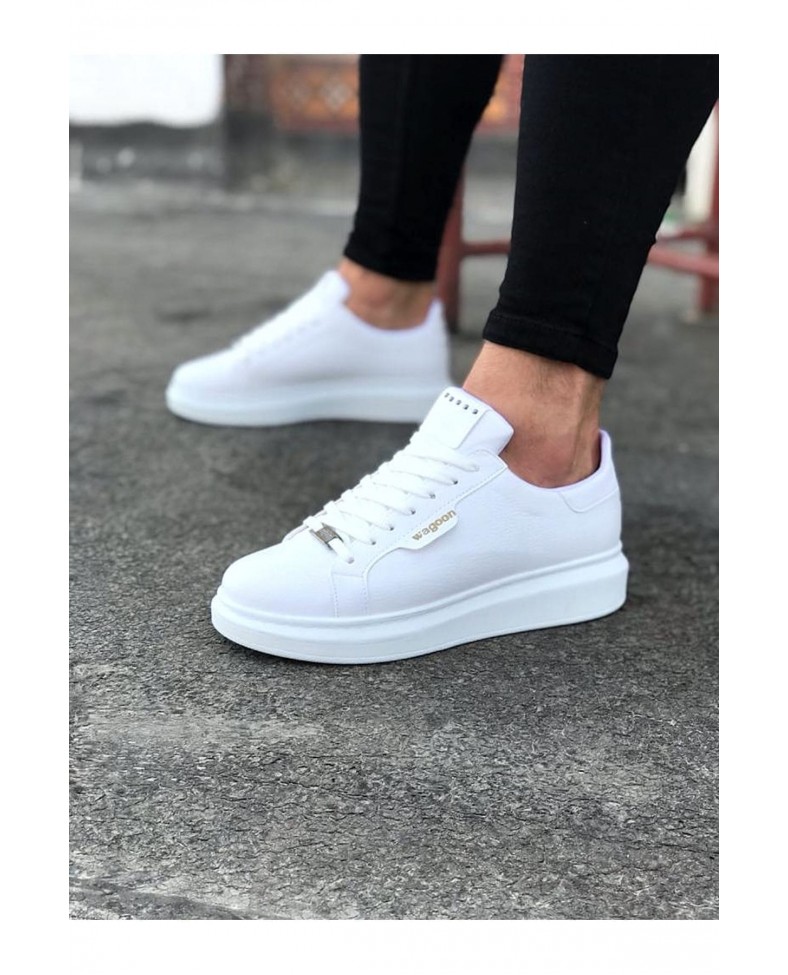 JY01 Bront Bağcıklı Cilt Erkek Günlük Sneaker Ayakkabı CBT Beyaz