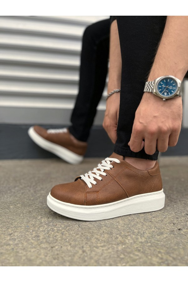 JY151 Boost Bağcıklı Cilt Erkek Günlük Sneaker Ayakkabı CBT - Taba